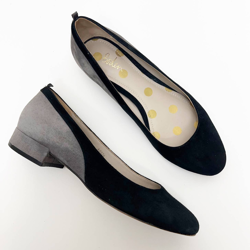 BODEN | US 6 Cathy Suede Colorblock Flats Round Toe Black Gray 37